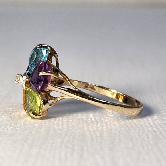 Real 1980's VTG 14K Solid Gold Orig Natural Multi-Gem Diamond 2.65g Sz 7 90s - Picture 4 of 14